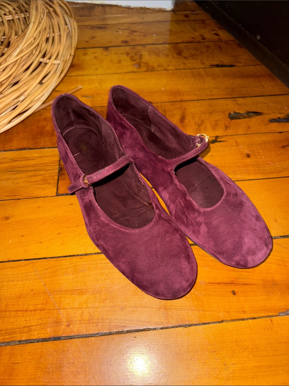 Zara Women's Mary Jane Suede Flats in Wine